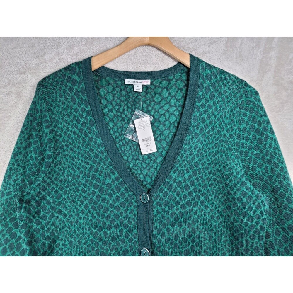 Isaac Mizrahi Live Cardigan Sweater Womens M Green Long Sleeve Animal Print - Picture 4 of 16